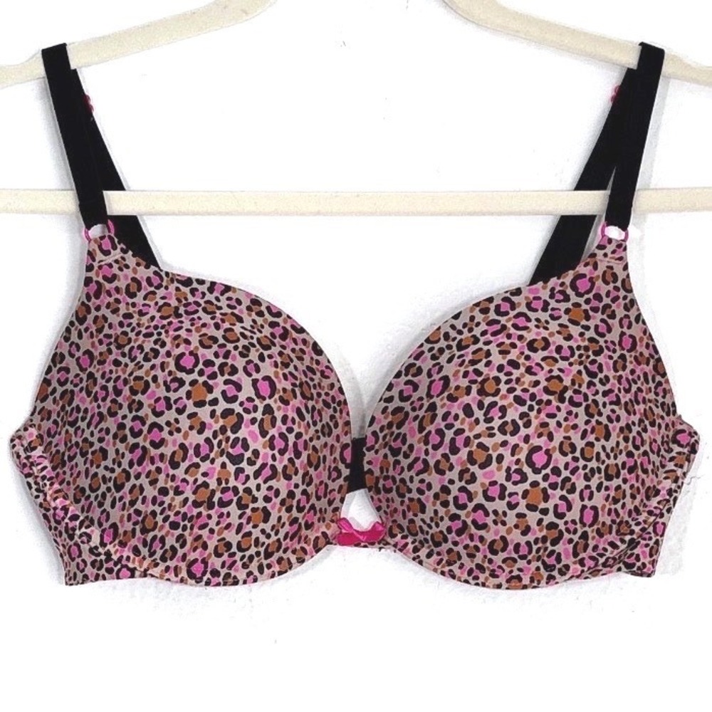 Victoria's Secret Push Up Bra Leopard Print Pink Black‎ 34D Y2K Style Colorblock